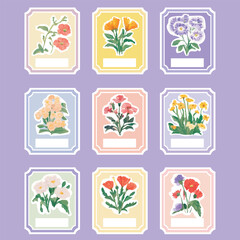 
Aesthetically pleasing stamp set with watercolor flowers on a pastel background. Ideal for collages, scrapbooking and design.