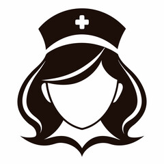 A simple black and white icon of a female nurse