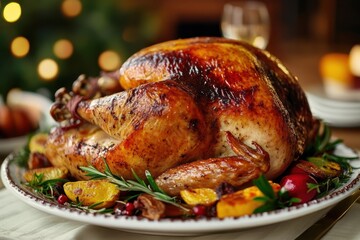 Joyful Holiday Feast: Roasted Turkey with Savory Gravy for Thanksgiving Celebration