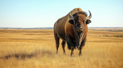 Majestic bison in golden prairie