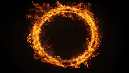 A mesmerizing circular flame ring glowing against a dark background. illustrating the dynamic movement of fire. ideal for creative projects or digital artwork
