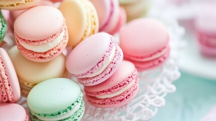 Obraz premium Colorful macarons arranged on a decorative plate