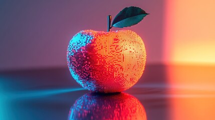 Glittery mosaic apple digital rendering vibrant colors abstract texture