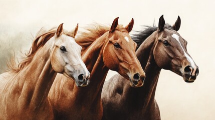 Obraz premium Dynamic Horse Racing Action: Thoroughbreds Sprinting Across Track, Intense Competition, Powerful Movement, Blurred Background.