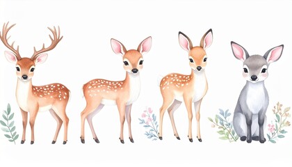 Fototapeta premium Woodland Animals in Soft Watercolor – Fox, deer, rabbit—adorable and bestsellers for nursery art