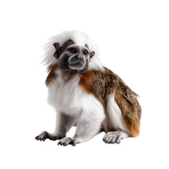 Cotton top tamarin monkey on transparent background