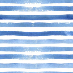 Blue stripes watercolor seamless patter. Marine style print, sea stripes