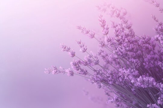 lavender on purple pastel background, empty copy space for text, minimal fower plant design