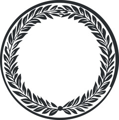 Black laurel wreath frame with leaves arranged in a circular pattern symbolizing victory and honor