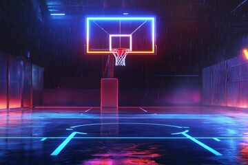 Neon-Lit Basketball Court at Night