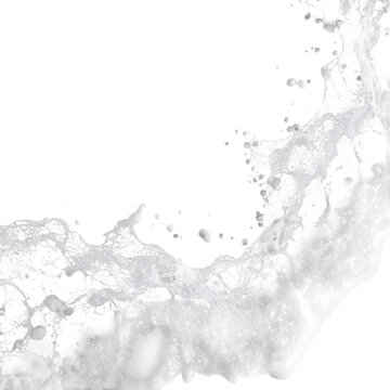 Dynamic White Foam Splash against Transparent Background Ideal for Design Projects needing Water or Liquid Texture Overlay