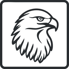 Black and white illustration of an eagle head in profile showing sharp beak and feathers symbolizing power and freedom