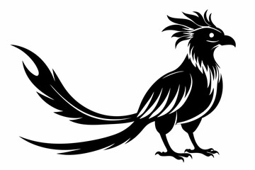 quetzal silhouette line art vector illustration with a white background