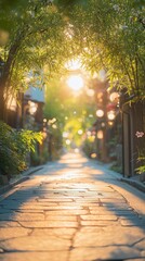 Fototapeta premium Tranquil Asian alleyway bathed in sunlight