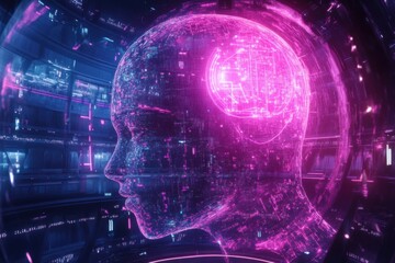 Fototapeta premium Futuristic Digital Human Head with Neural Connections