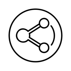 Minimalist black and white icon of a share symbol inside a circle, media distribution or social sharing concept, isolated on white background