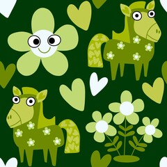 Christmas animals seamless horse pattern for wrapping paper and fabrics
