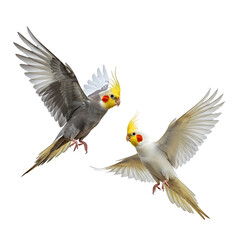 Naklejka premium Realistic Cockatiel Pair Flying Isolated Background