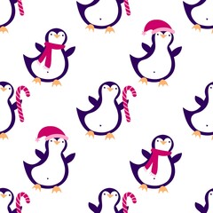 Christmas animals seamless penguin pattern for wrapping paper and fabrics