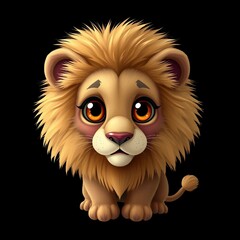 Cartoon-Illustration eines niedlichen L&ouml;wen mit gro&szlig;er M&auml;hne und Kulleraugen &ndash; ideal f&uuml;r Kinderb&uuml;cher, Deko oder Merchandise.