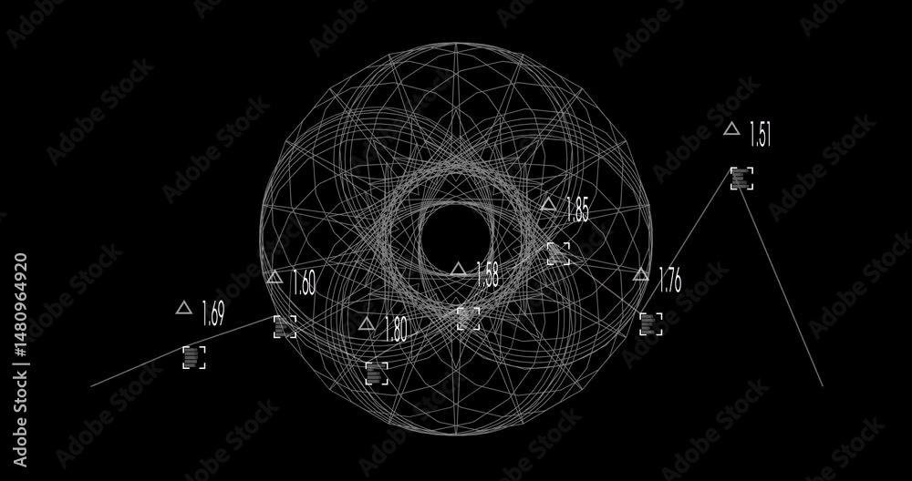 Poster data visualization rendering wireframe circle pattern in dark interface, showing numeric labels