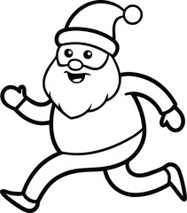 Running Santa Claus Outline Vector Illustration.