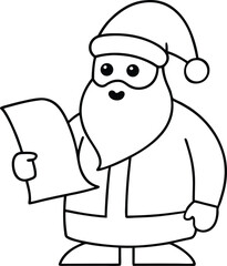 Santa Claus Holding a List Outline Illustration.