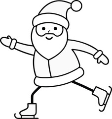 Santa Claus Ice Skating Outline Vector.
