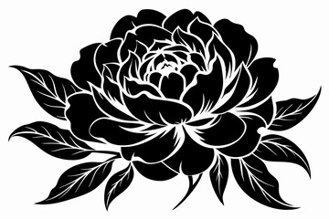 peony silhouette line art vector illustration with a white background