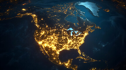 Obraz premium Illuminated North American Continent at Night from Space