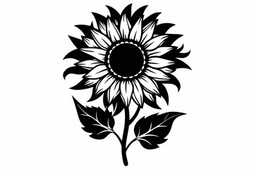 sunflower silhouette line art vector illustration with a white background