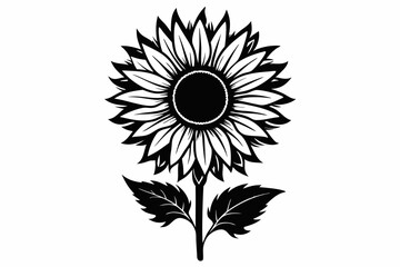 sunflower silhouette line art vector illustration with a white background