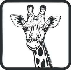Obraz premium Black and white sketch illustration of a giraffe head and neck, showcasing its distinctive features.