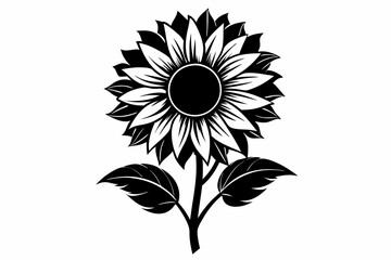 sunflower silhouette line art vector illustration with a white background