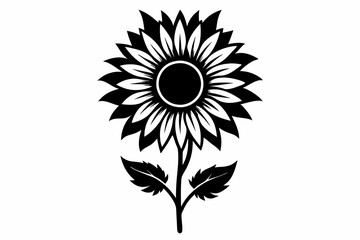 sunflower silhouette line art vector illustration with a white background