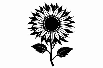 sunflower silhouette line art vector illustration with a white background