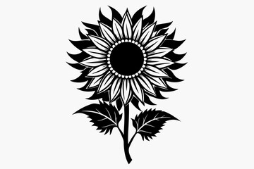 sunflower silhouette line art vector illustration with a white background