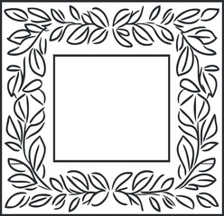 Black and white square frame with decorative leafy border and blank center for text or image