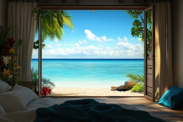 Obraz premium Tropical Paradise View from Bedroom