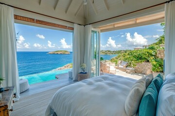Obraz premium Oceanfront Luxury Bedroom Retreat