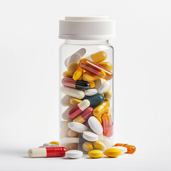 colorful pills and blank bottle