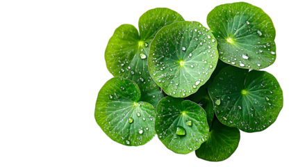 Centella asiatica leaves with rain drop isolated on transparentbackground top view.