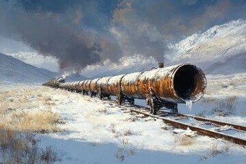 Steam Train in Winter Landscape