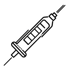 A Simple Line Drawing Of A Syringe With A Needle Pointing To The Right