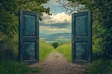 "Enchanted Pathway Through Open Doors"