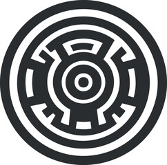 Black and white icon of a circular gear or cogwheel representing mechanical and industrial technology concepts