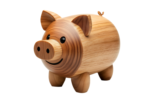Handmade wooden toy Pig isolated on transparent background

