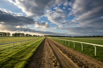 Empty Horse Racing Track Under Cloudy Sky