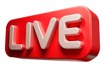 3d rendered live text graphic against a black background for streaming or broadcast use