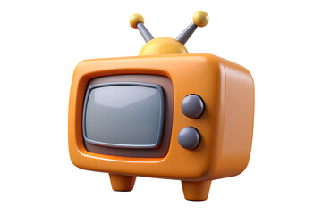 3d rendered orange retro television with antennae and two grey buttons against a black background